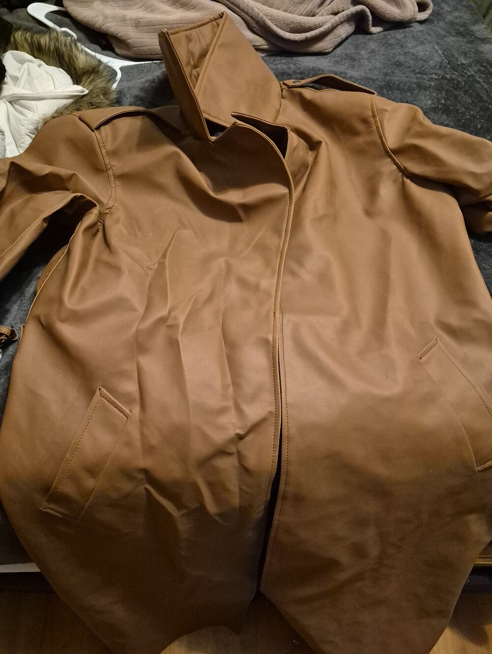 Men's Brown/Tan Faux Leather Trench Coat
